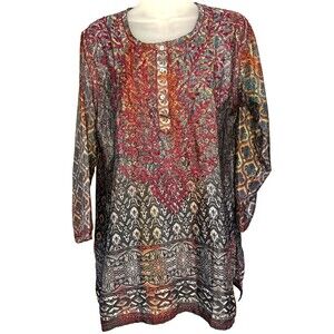Embroidered Multi-Color Long-Sleeve Tunic Blouse - Women's